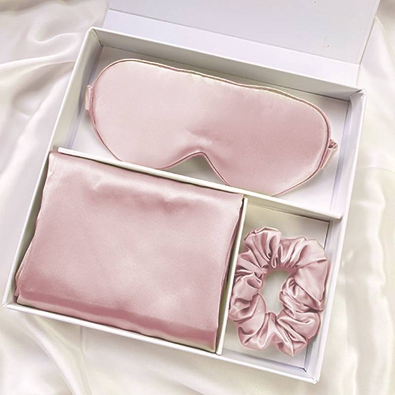 Set de Regalo de Seda: Antifaz, Coletero y Funda de Almohada, Set de Regalo de Coletero de Seda de Morera