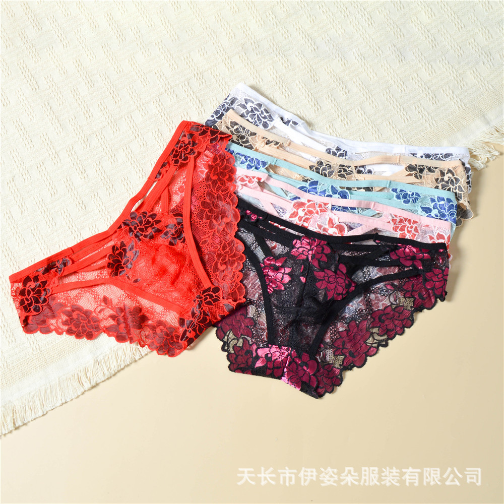 Men's briefs with floral embroidery, cut-out patterns, lace trim, and sheer mesh for a sexy and alluring look, perfect for dates and intimate moments