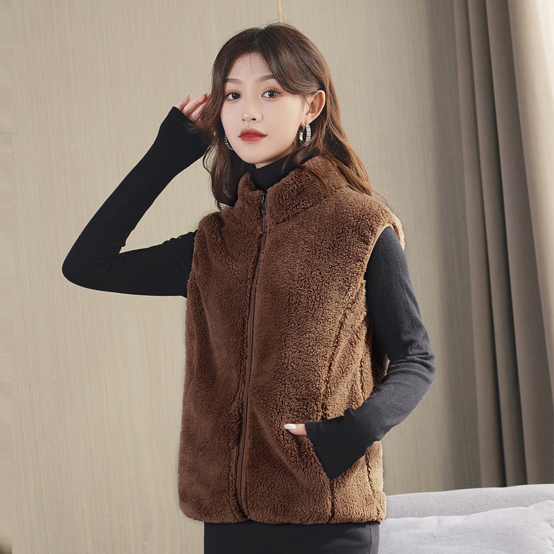 Polar fleece vest women's vest autumn and winter fleece-lined warm double-sided fleece collar vest coral fleece waistcoat