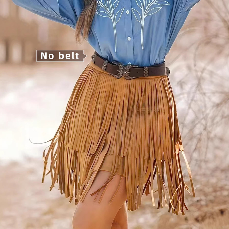 Women's Bohemian Style Fringed Faux Suede Fashion Casual Fringed Country Concert Western Cowboy Skirt Women's Bohemian Style Fringed Faux Suede Fashion Casual Fringed Country Concert Western Cowboy Skirt