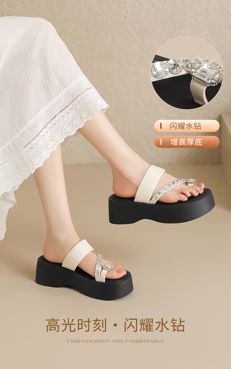 Sandal nữ đế dày tăng chiều cao đính đá lấp lánh phong cách Hàn Quốc — KN333 Đen chi tiết 5