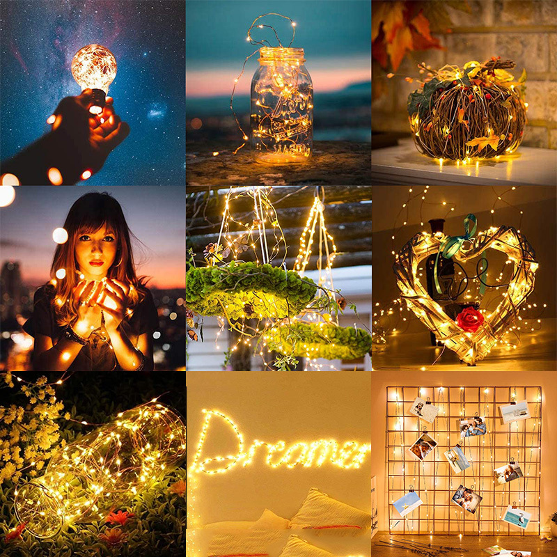 Amazon Cross-border led luz de alambre de cobre modelo de batería No. 5 luces de Navidad luces intermitentes cadena de decoración de bolas de olas al por mayor