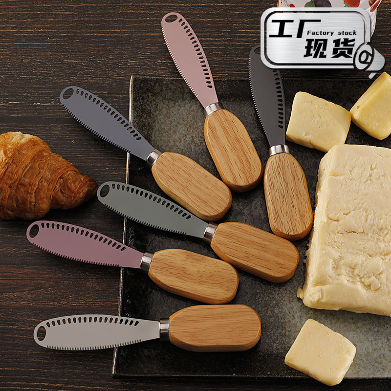 Factory stainless steel jam knife peanut butter toast bread spreader rubber wood butter butter scraper