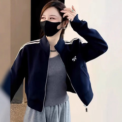 青い短い野球服のコート女性のタイプ2025春の新型起爆金韓国系カジュアルジャケットのカーディガンの上着