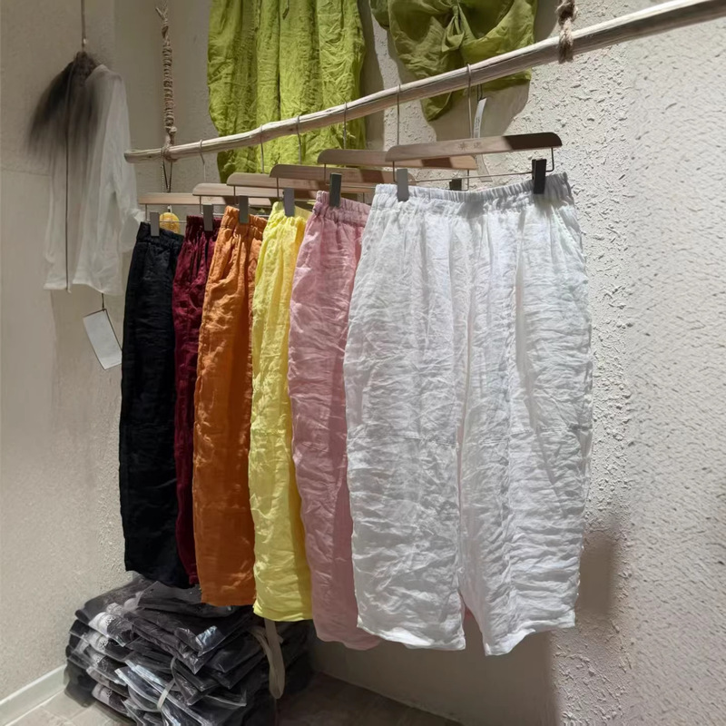 2026 Summer New Style Elastic Waist Plus Size Ramie Blazer ➕ Double-Layered Carrot Pants Versatile Casual Outfit