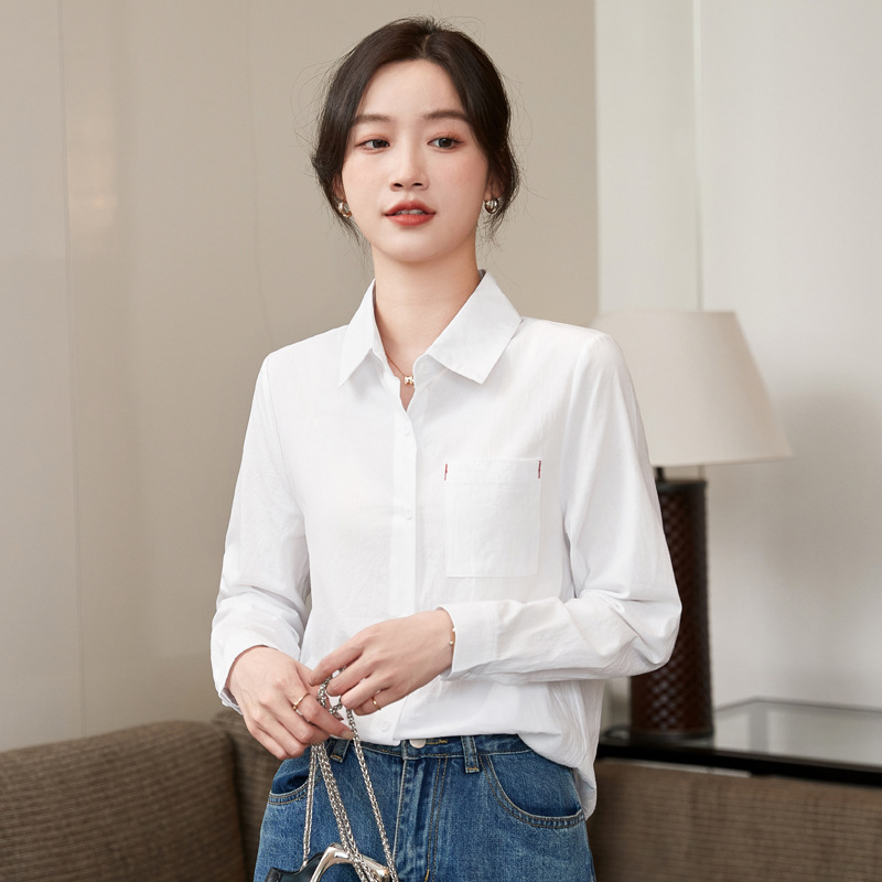 2024新款春装文艺纯棉白衬衫女长袖内搭小众设计感洋气外穿衬衣
