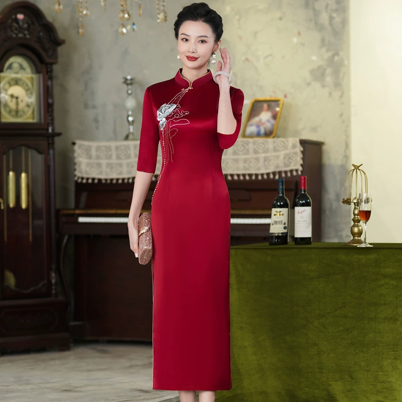 Свадебный банкет свекрови, уксусный чонсам 2024 новый весенний летний молодой темперамент мама платье [9944]