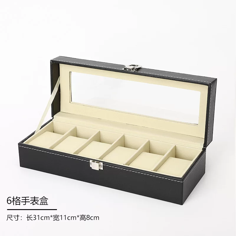 25 Slot Leather Watch Box Glass Top Watch Jewelry Display