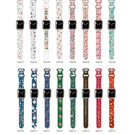 适用apple watch1-7通用苹果表带打印2022新款圣诞印花硅胶表带