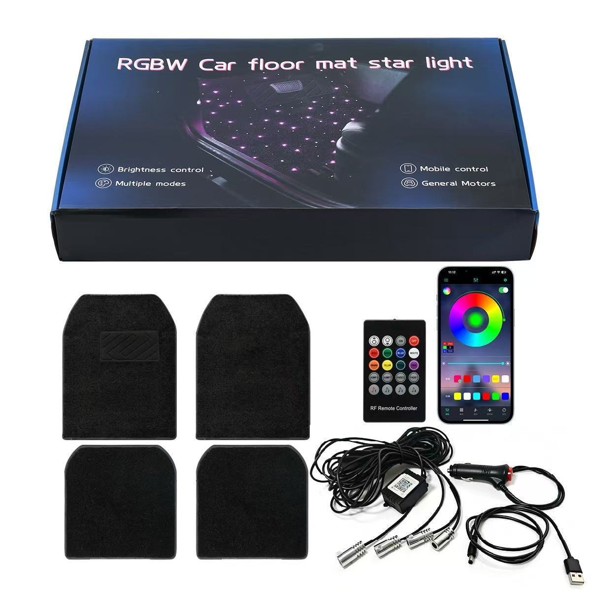 Cross-border supply of LED starlight car floor mats, featuring multi-color flashing ambient lighting and app-controlled adjustable lighting