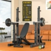 Upgraded black one-piece squat rack + 30kg environmentally friendly barbell + adjustable dumbbell bench