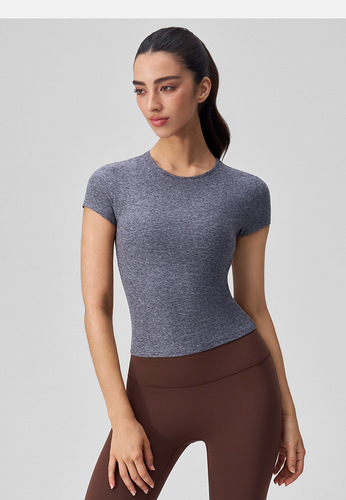 Spring and summer new style nude yoga suit, short-sleeved quick-drying all-match slim sports shirt, women's round collar, slimming fitness top