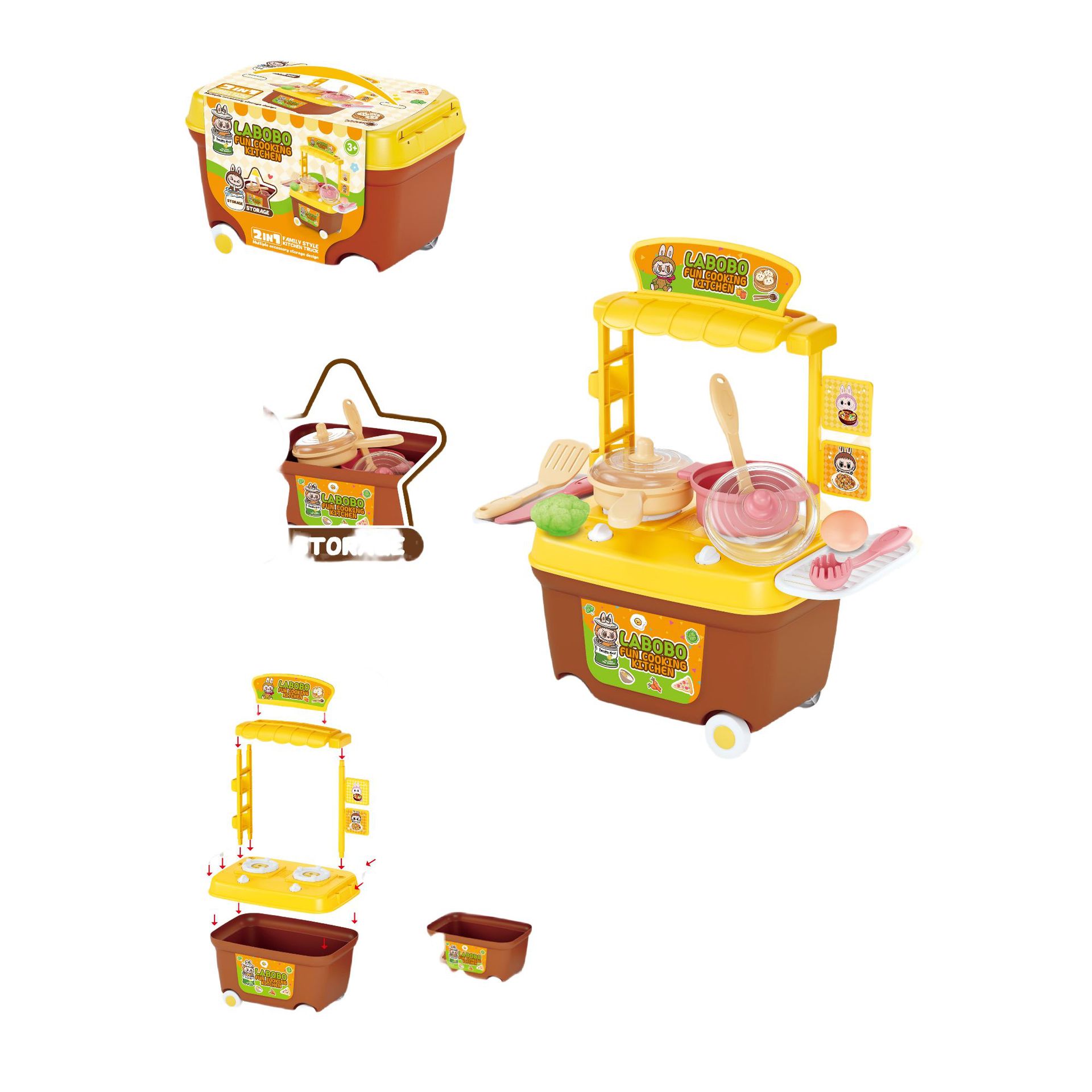 Explosiva transfronteriza para niños, dibujos animados de la casa, mesa de vajilla de brara, mesa de postres, caja de almacenamiento de utensilios de cocina, mini juego de cocina