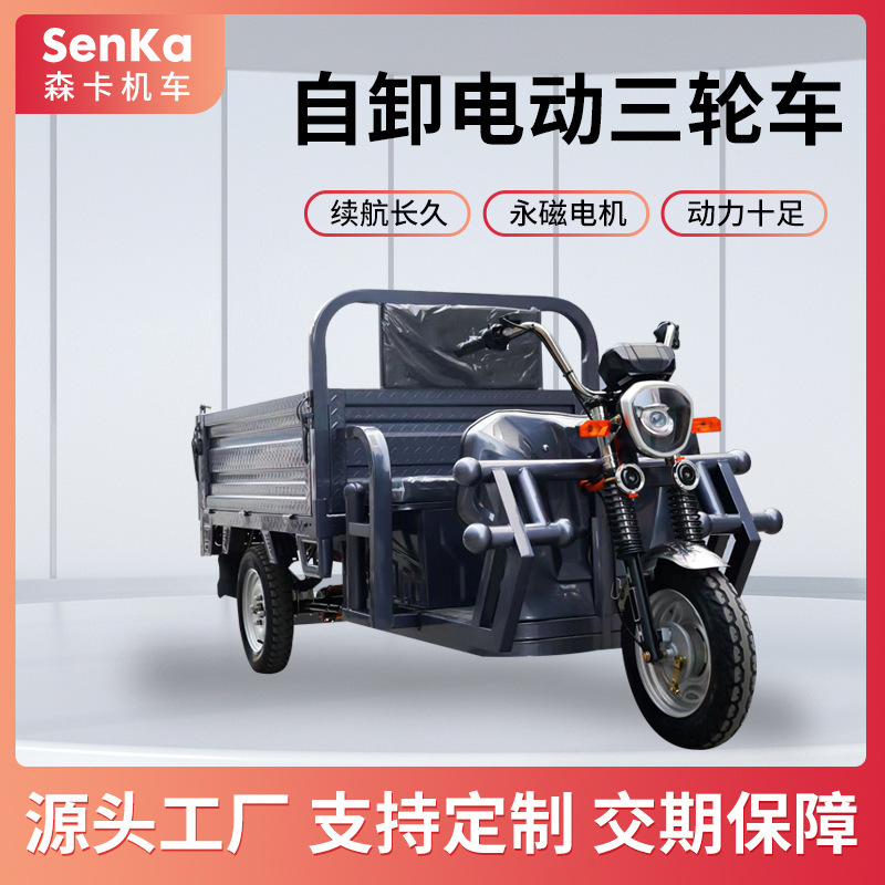 Cargo Electric Tricycle with Hydraulic Dump for Agricultural Use, Heavy-Duty Cargo Transport Vehicle, Three-Wheel Hydraulic Dump Truck