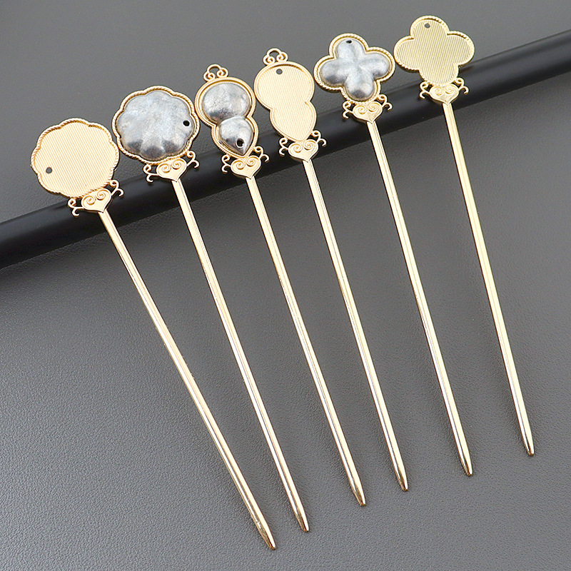 song dynasty brocade hairpin double-sided with cover base support diy creative handmade  gold patch cloth updo alloy decoration accessories