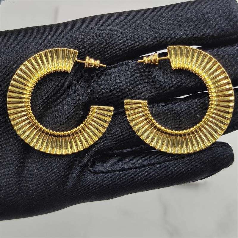 2020新款MISS同款欧原创设计美扇形条纹耳环时尚黄铜镀金耳饰耳环