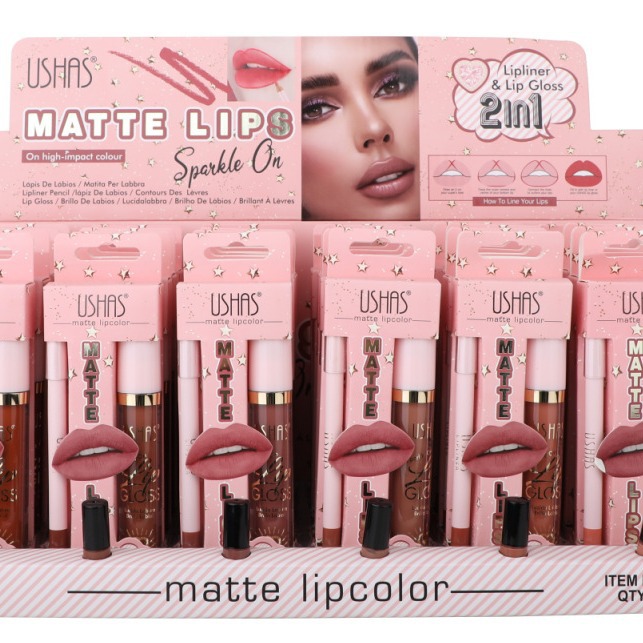 USHAS esmalte labial transfronterizo + lápiz labial combinado conjunto de lápiz labial mate impermeable CS441C