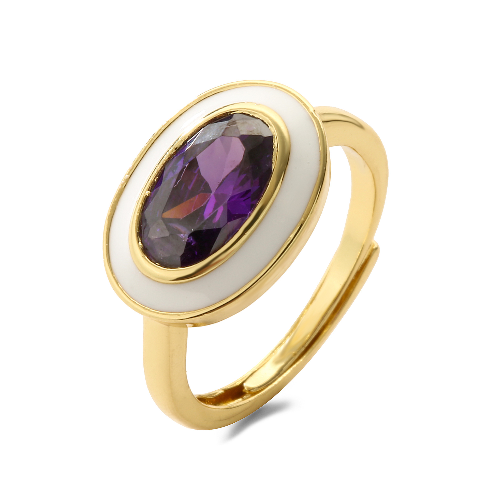 Adjustable Ring Size 1 Piece Quantity Elegant Retro Oval Copper Enamel Inlay Zircon Rings