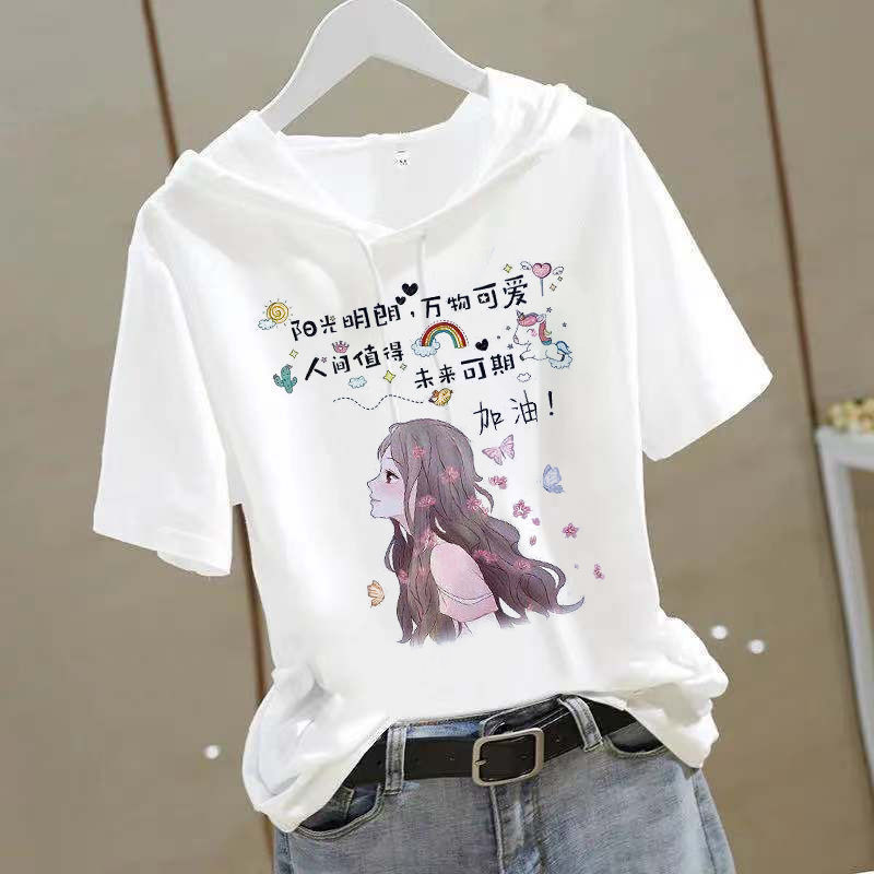 Fashion 2026 Summer New Cross-Border Supply Casual Urban Polyester Pullover Hooded Loose Women's T-Shirt Trendy Brand