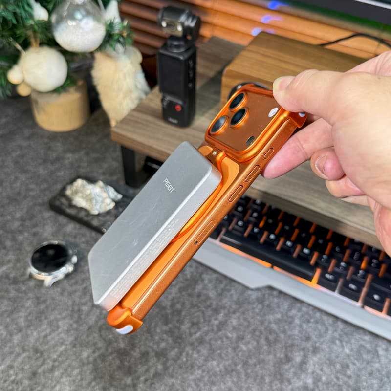Ốp lưng iPhone dạng cúp kim loại có giá đỡ xoay từ tính chống sốc — Đen, Bạc, Cam, Xanh Titan chi tiết 5