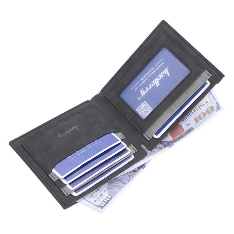 BAELLERRY New Men's Short Wallet Cross-border Multi-card Open Wallet Frosted Leather Youth Card Holder for Men