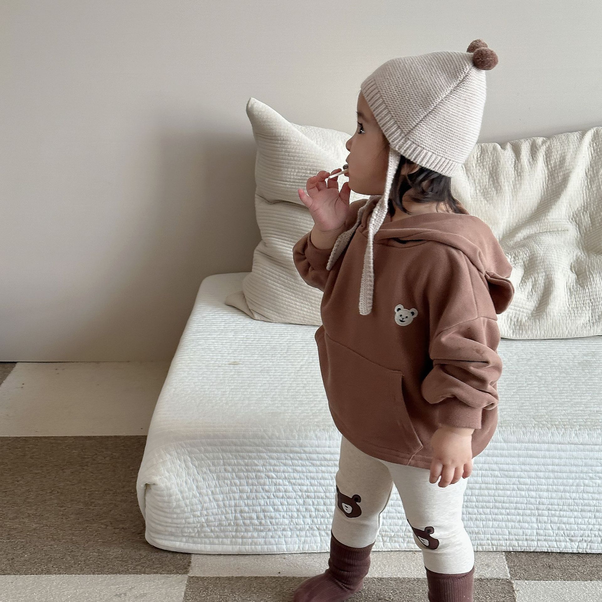 Sudadera con capucha de otoño para niños, estilo coreano, ropa infantil, ropa de otoño para bebés, tops de oso para niños y niñas, chaquetas para bebés y niños pequeños