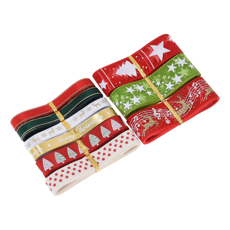 Embalaje de regalos transfronterizos cinta de navidad impresa cinta de árbol de Navidad nota de seda set 2Y
