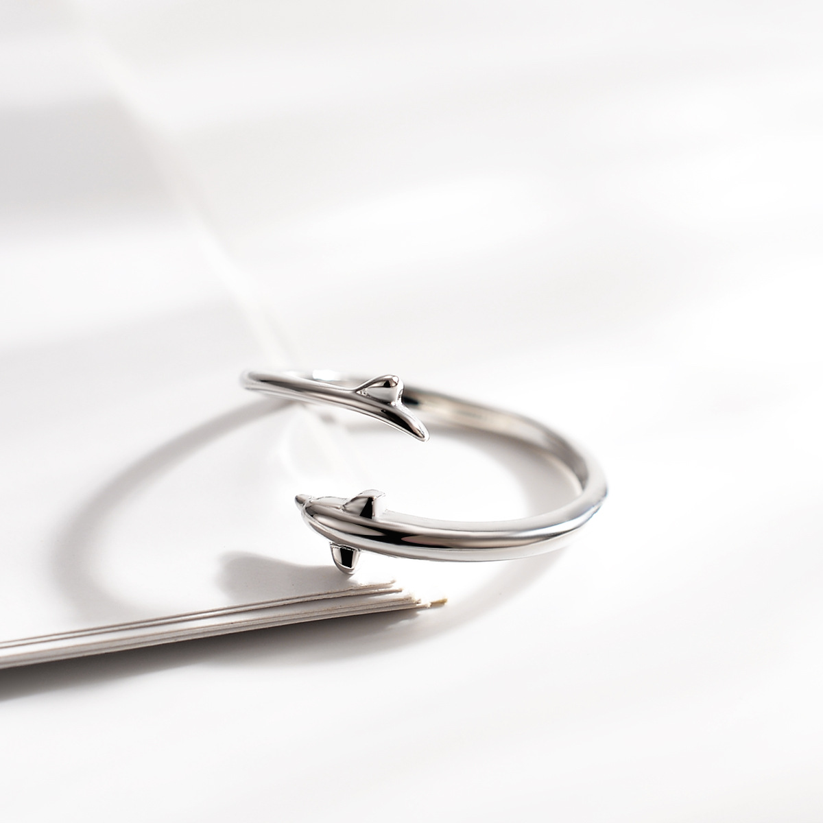 Silver-plated Dolphin Bay Ring Women's Simple ins Style Fishtail Ring Niche Design Student Ring Cold Style