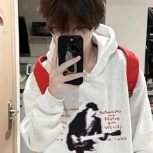 不起球美式复古连帽卫衣男秋春夏加绒加厚小众设计感百搭潮牌帽衫