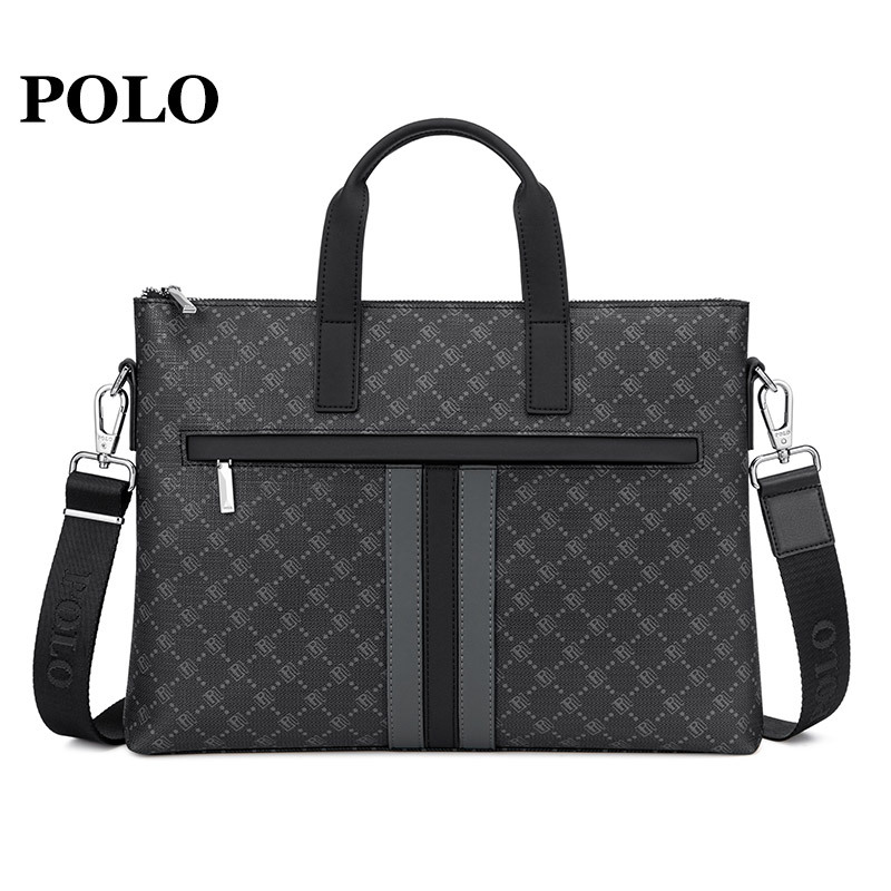 Polo商务公文包男时尚PVC出差手提包大容量单肩斜挎包轻奢男士包