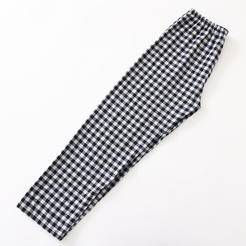 MUJI Japanese-style Comfortable Pajama Pants for Women, Double-Layer Gauze Cotton Home Wear; Men's Plaid Long Pants &ndash; Spring/Summer Collection &ndash; Loose-Fit Couples' Trousers