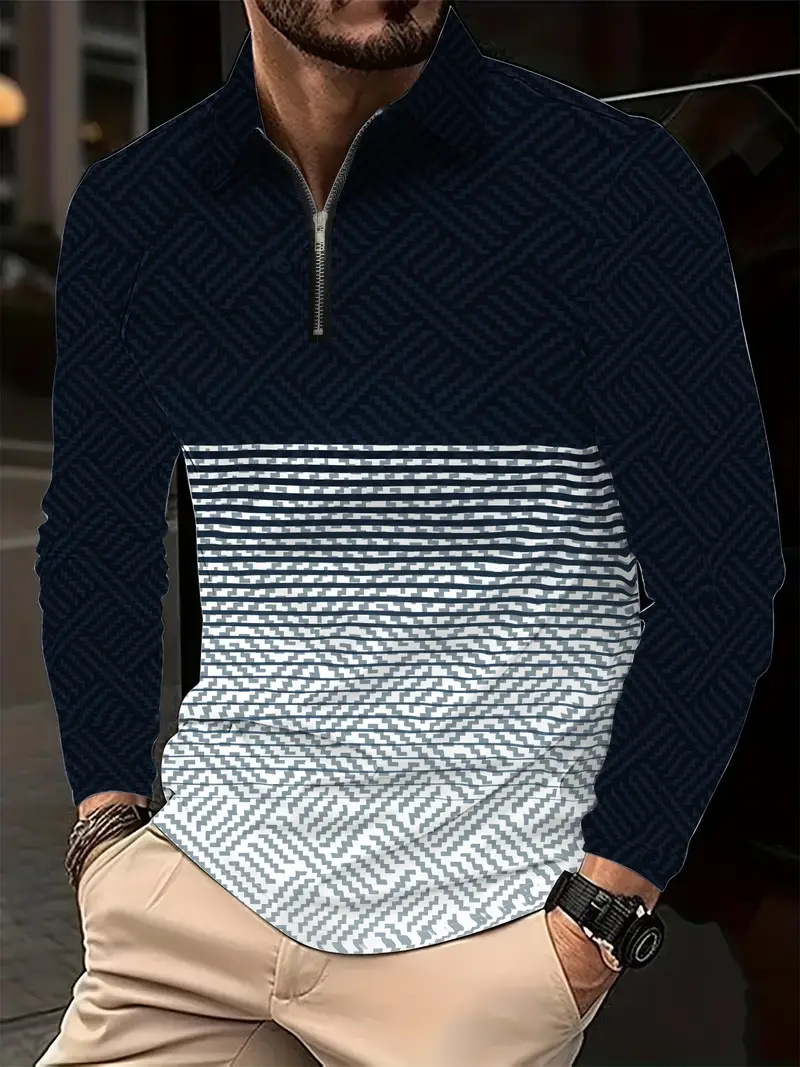 Otoño e invierno todo-fósforo estilo de Hong Kong guapo suéter de manga larga estilo minimal neutral temperamento fresco cremallera camisa POLO MB14