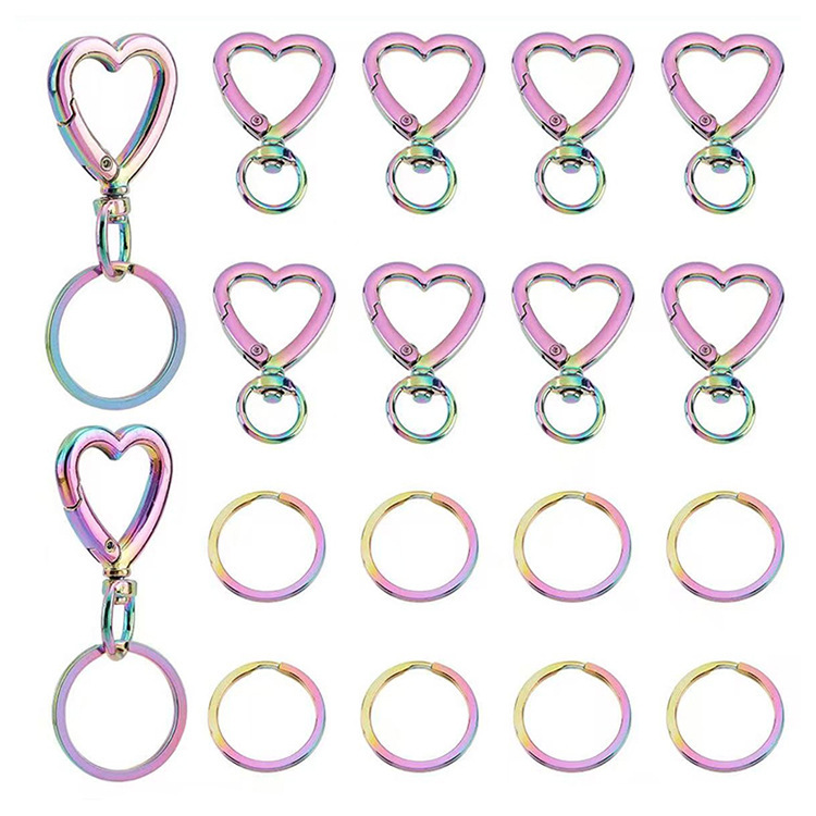 Factory direct heart spring ring rainbow key accessories love decorative buckle colorful chain connection buckle