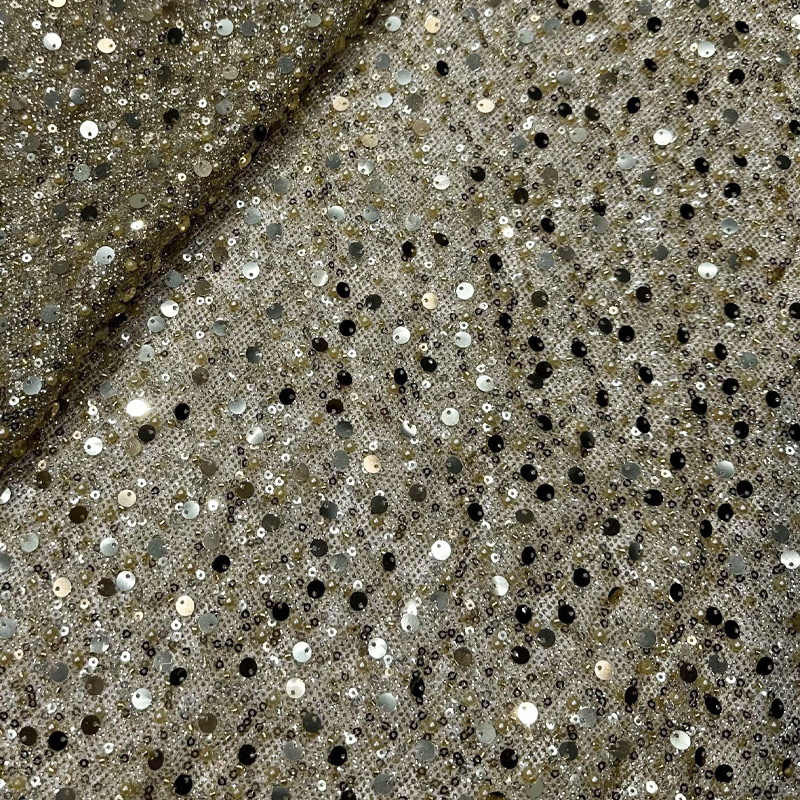 Fabricantes de comercio exterior transfronterizo punto bordado de polvo de polvo brillante tela vestido de boda ropa de moda tela