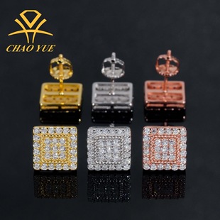 Princess Simple Casual 10mm Earrings 925 Silver Vvs Moissanite Full of Quality Jewelry European and American Men's and Women's Earrings
