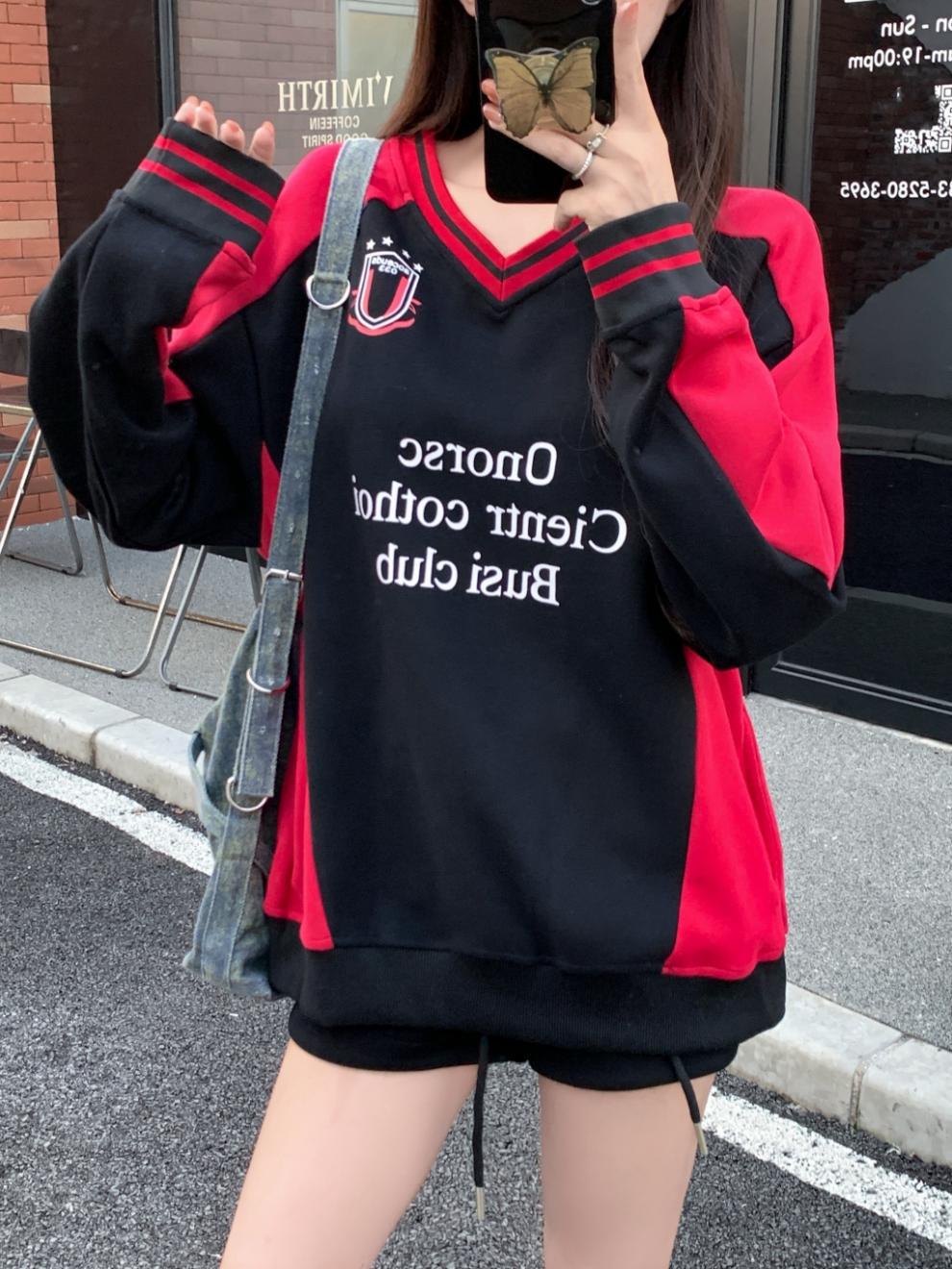 Sweatshirt À Col En V Style Américain Pour Femme Et Homme_voghion.com