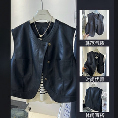 皮马甲女短款2025秋装新款韩系穿搭机车服无袖背心马夹外套上衣