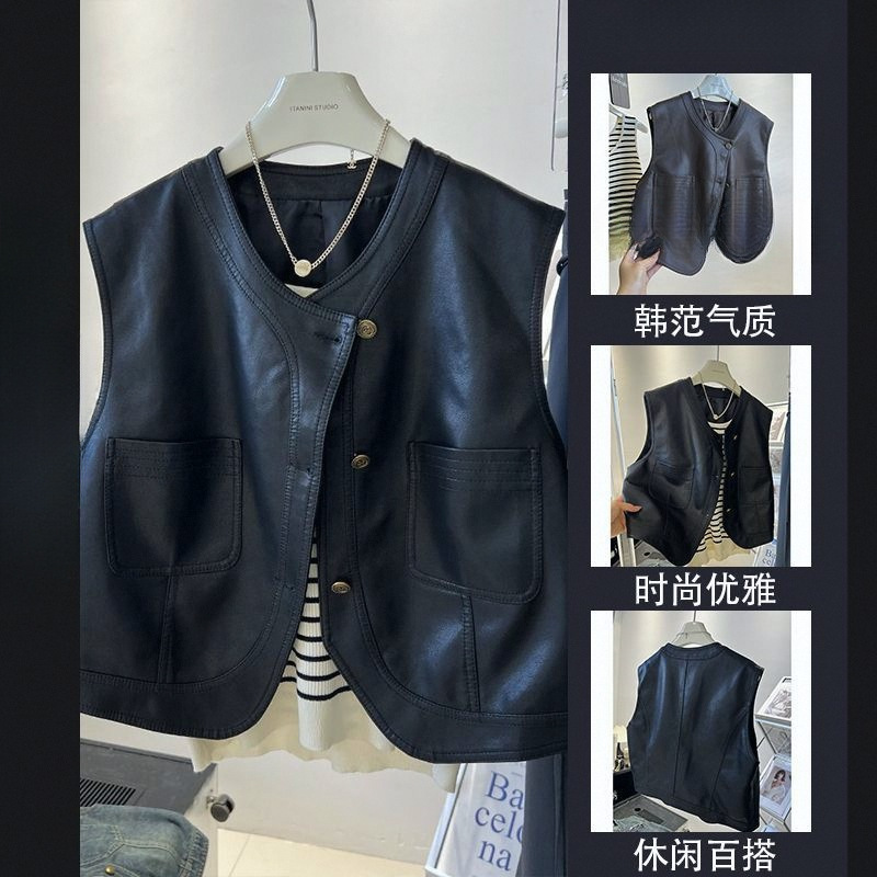 皮马甲女短款2025秋装新款韩系穿搭机车服无袖背心马夹外套上衣|undefined
