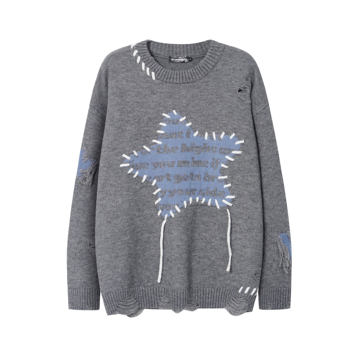 Abbigliamento maschile Autunno e inverno moda di strada fori irregolari colori contrastanti decorazione a forma di stella stile coppia versatile maglione lavorato a maglia_voghion.com