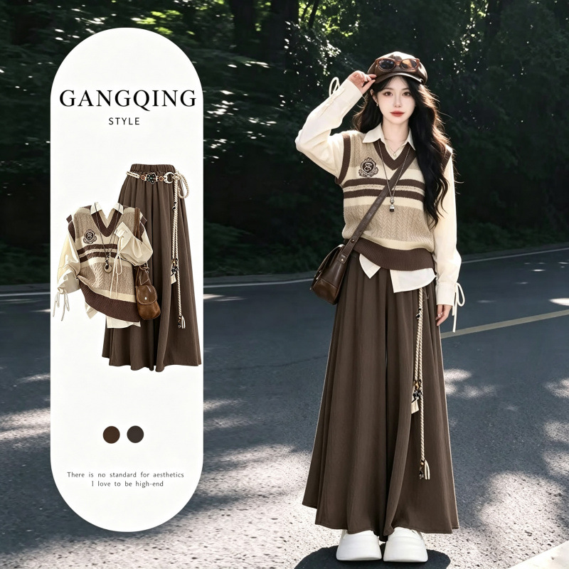 Korean-style preppy knitted vest and skirt suit for women, early autumn new style, super cute Merard two-piece set