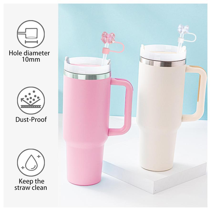 Resin Straw Cap Set Pink Straw Cap Set 10mm Bow Straw Cap Compatible con Stanley Cup 30 y