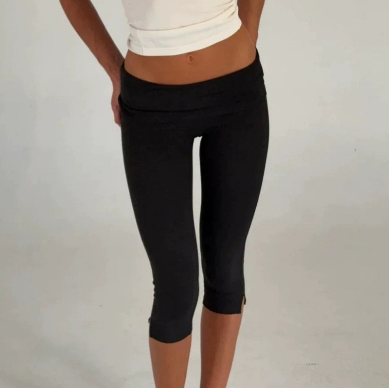 Low-Waist Cuffed Tie-Up Cropped Pants, Slim Fit, Flattering Pencil Leg Design, Drapey Versatile Solid Color Casual Mid-Length Pants
