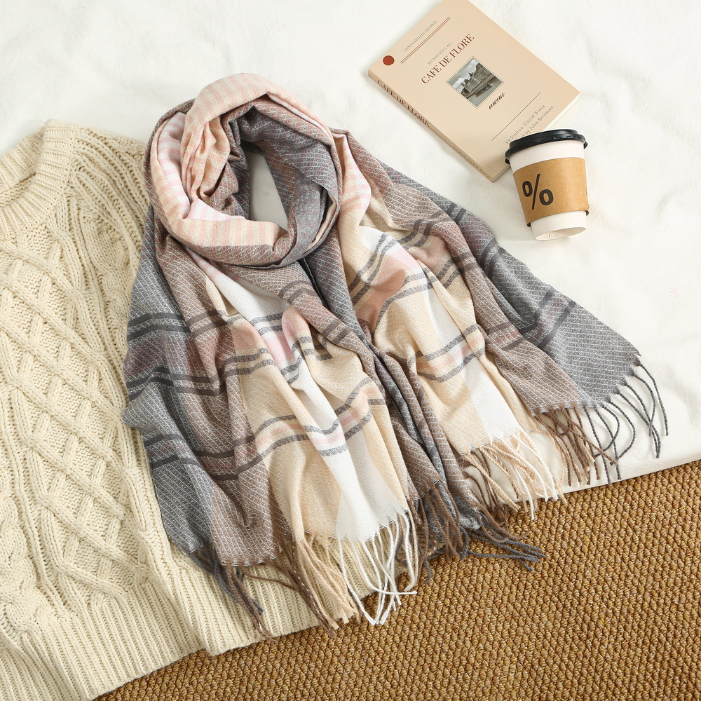 Neuer Herbst- und Winterschal mit horizontalen Streifen und Quaste, warmer Schal für Männer und Frauen, der gleiche Kaschmirschal_voghion.com