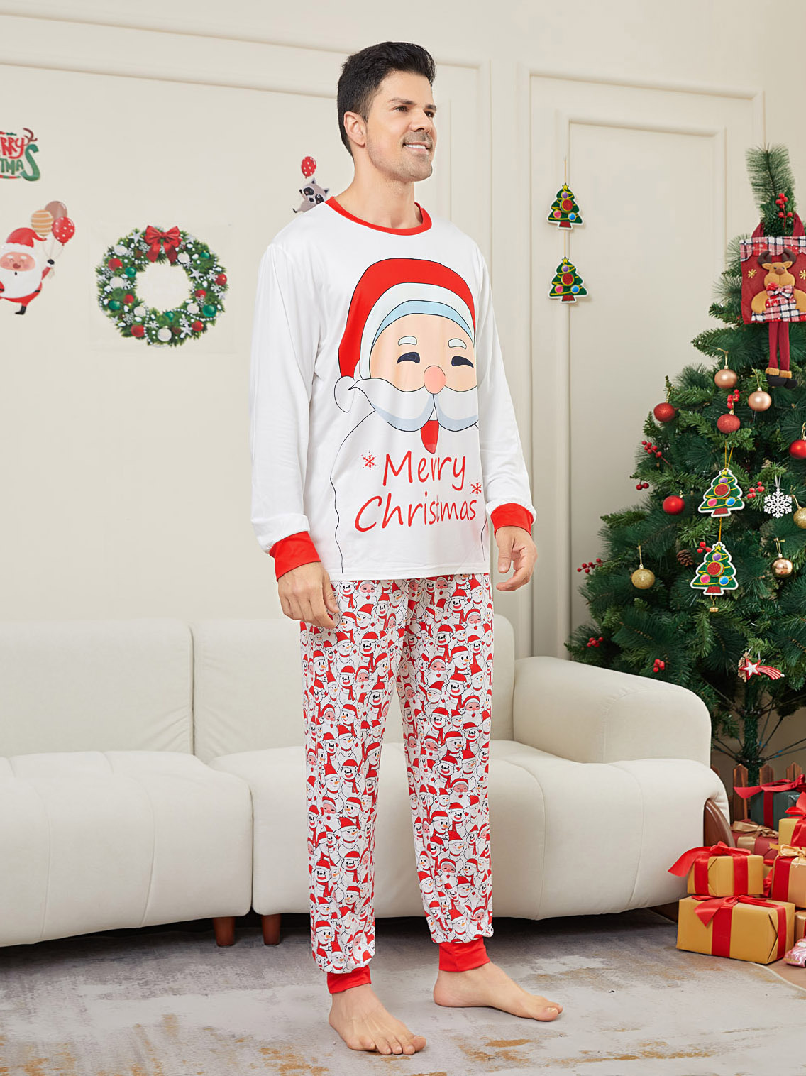 Christmas Santa letter Snowman Christmas family suit printed home clothes pajamas_voghion.com