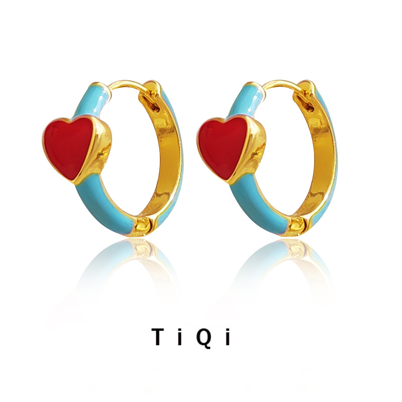 Copper Gold-Plated Retro Hong Kong style contrast color earrings simple ins style lovely round earrings women's fashion ear buckle 1136