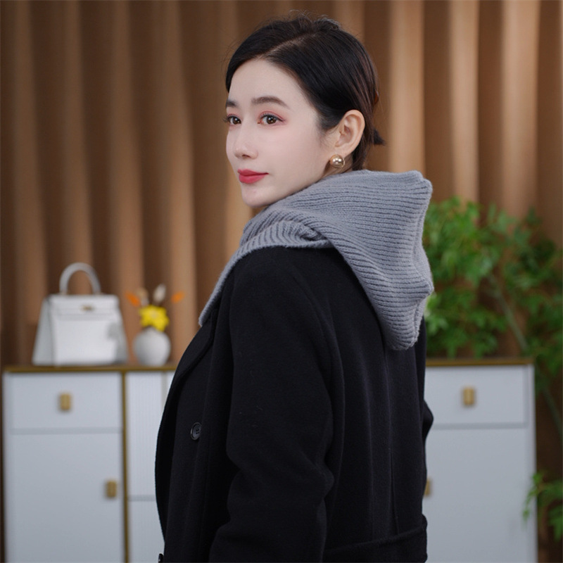 ファッションニット可拉可拉法帽子ボタン付き女性秋冬韓国版保温マフラー耳保護ヘッドキャップ両用|undefined