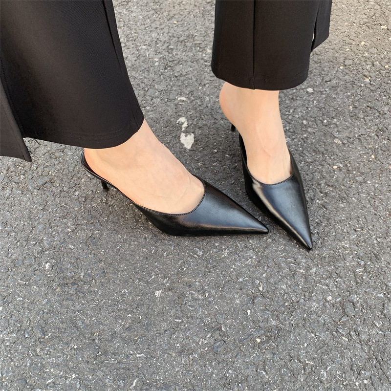 Design francese con tacco alto, mezze pantofole Baotou, scarpe da donna per abbigliamento esterno, tacchi a spillo a punta, scarpe singole a mezza tazza primaverili ed estive_voghion.com