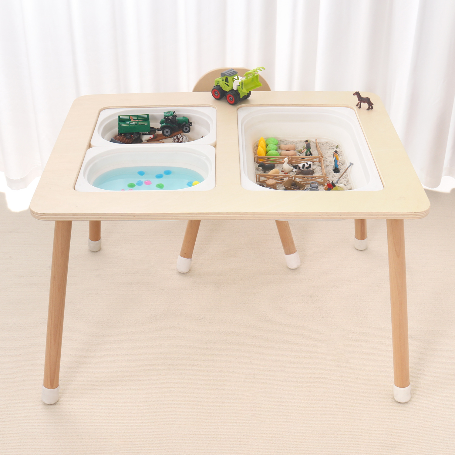 Wooden Children's Sensory Table, Multi-Functional Game Table, Early Education Parent-Child Interactive Sand Table, Sensory Training Table and Chairs Wholesale