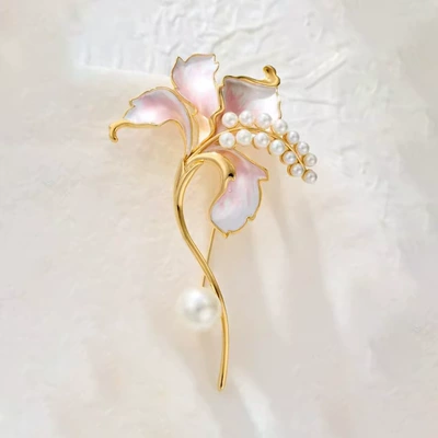 High-end, exquisite two-tone enamel lily brooch, Yaxa sancaqları - pink-tassel-lilies