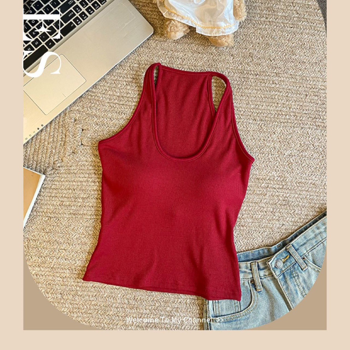 Verano nuevo colgante chaleco con cojín de pecho integrado delgado universal delgado cuello U hermosa camisa de espalda mujer